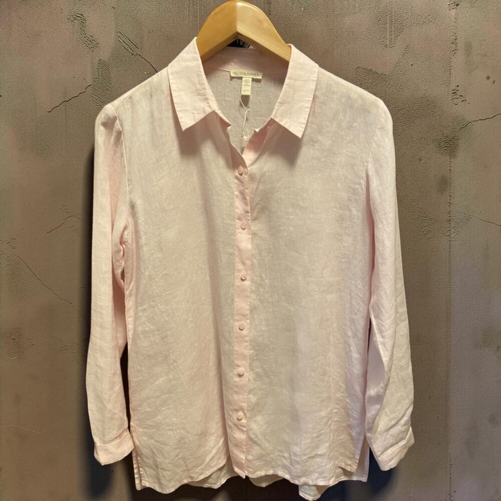 Eileen Fisher NWOT Blush Pink Organic Linen Button Down Shirt XXS